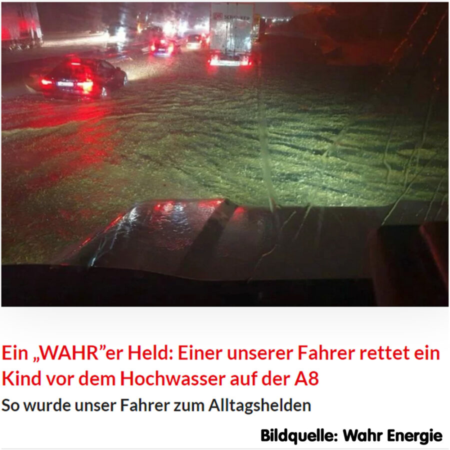 A8 überflutet - LKW-Fahrer rettet ein Kind